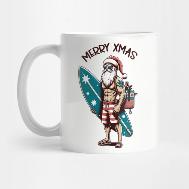 Surfer Santa Claus, Christmas by WorldByFlower